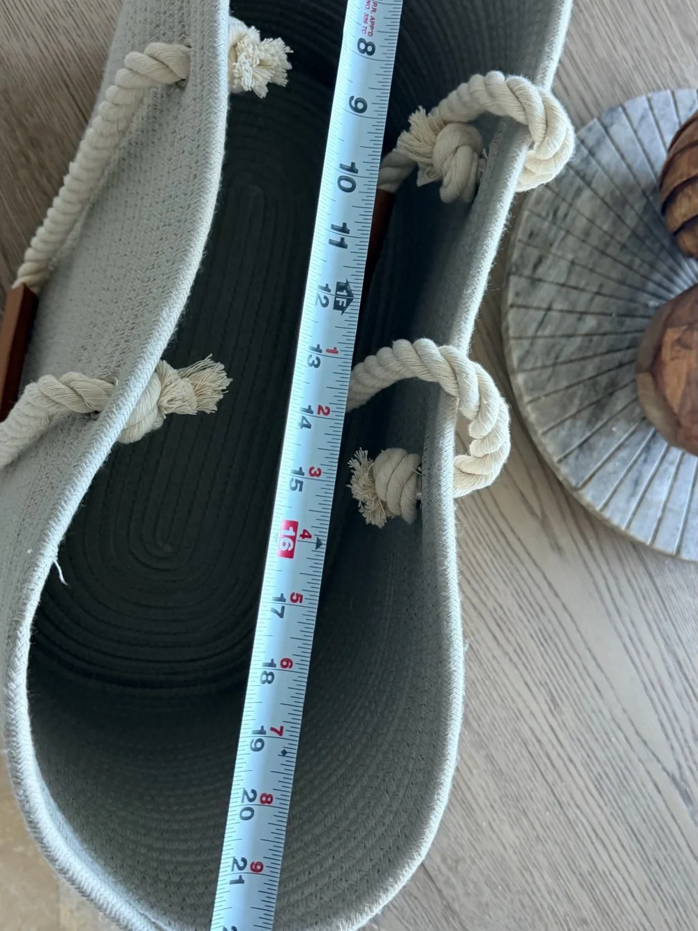 Neutral Cream Rope Tote with Leather Handle Accent